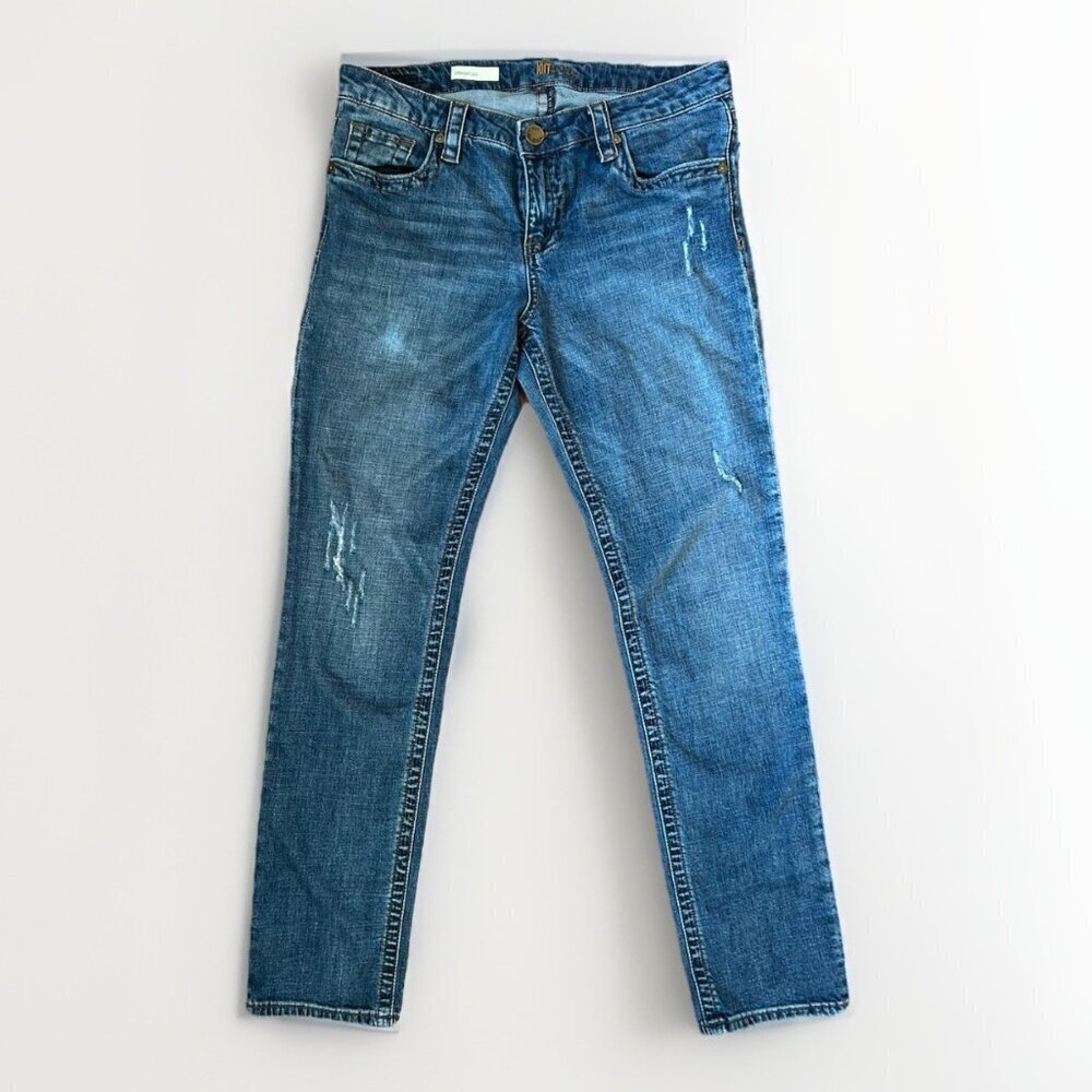 KUT From The Kloth Jeans Blue Denim Straight Leg Stretch Distressed Women's 8